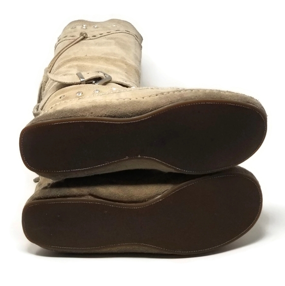 Steve Madden Tall Suede Studded Fringed Moccasin Boots Size 7 Tan - Picture 7 of 11